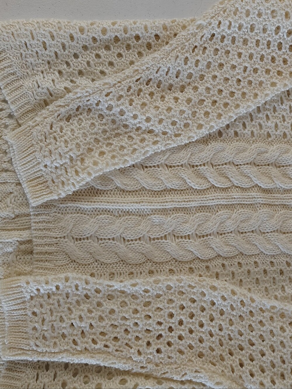Cream Open Knit Cable Knit Sweater Oversized Wool Blend Pullover - Picture 7 of 7